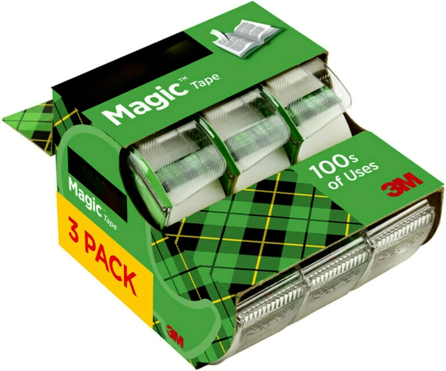 Magic Tape, Repair Christmas Cards and Use as Holiday Gift Wrap Supplies for Christmas, 3/4 x 300 Inches, 3 Dispensered Rolls