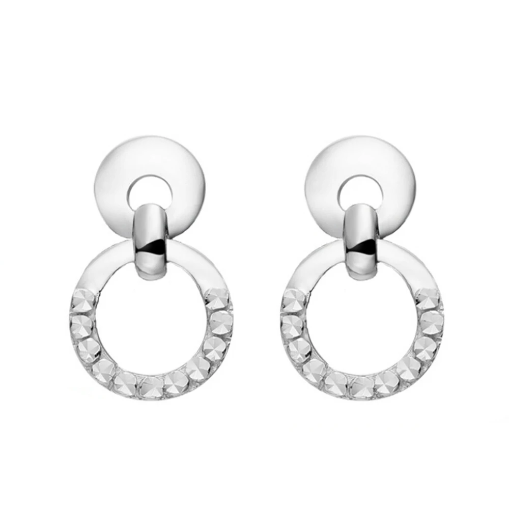 PT950 Real Pure Platinum 950 Stud Women Lucky Carved Double Circle Dangle Earrings 3.1-3.3g