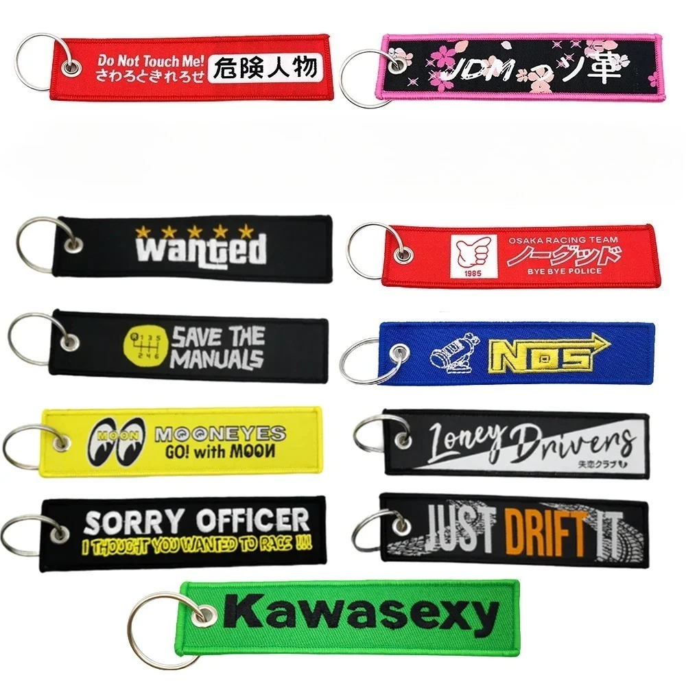 

JDM Racing Japan Keyring Embroidered Nylon Fabric Keychain Moto Keychain Car Key Tags FOR Nos Drift Initial D Osaka JDM