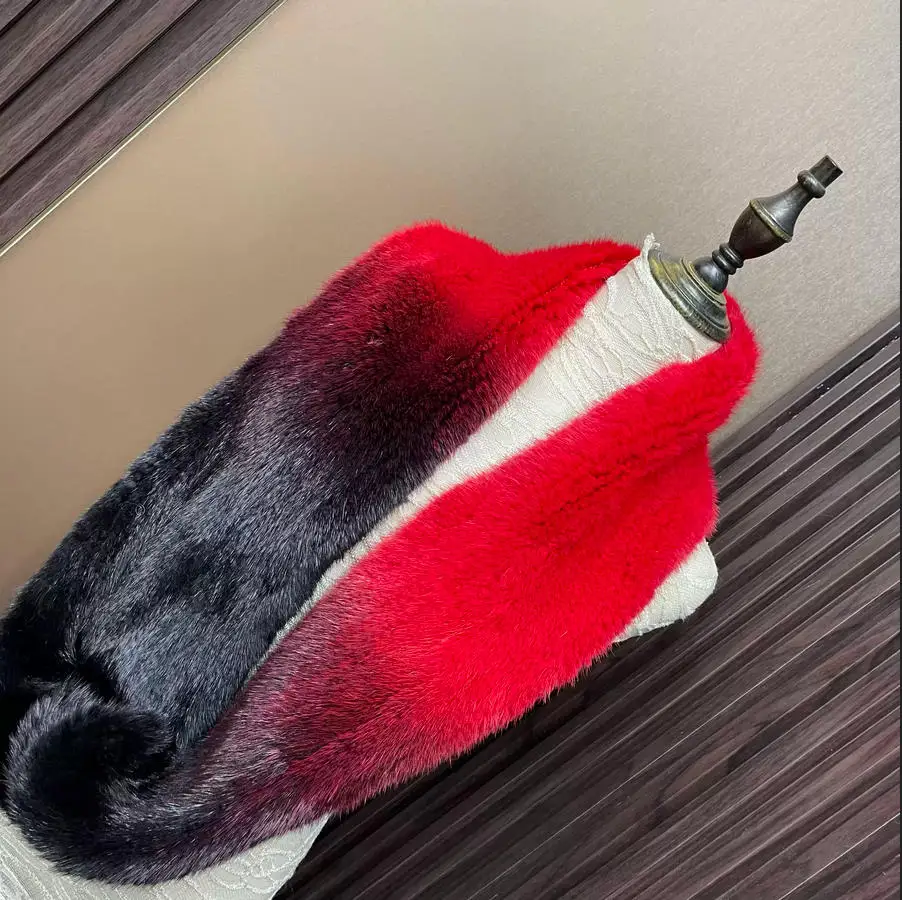 أومبير اللون حقيقية فرو المنك وشاح للنساء الدافئة محبوك إنفينيتي حلقة دائرة الشتاء الإكسسوارات #2