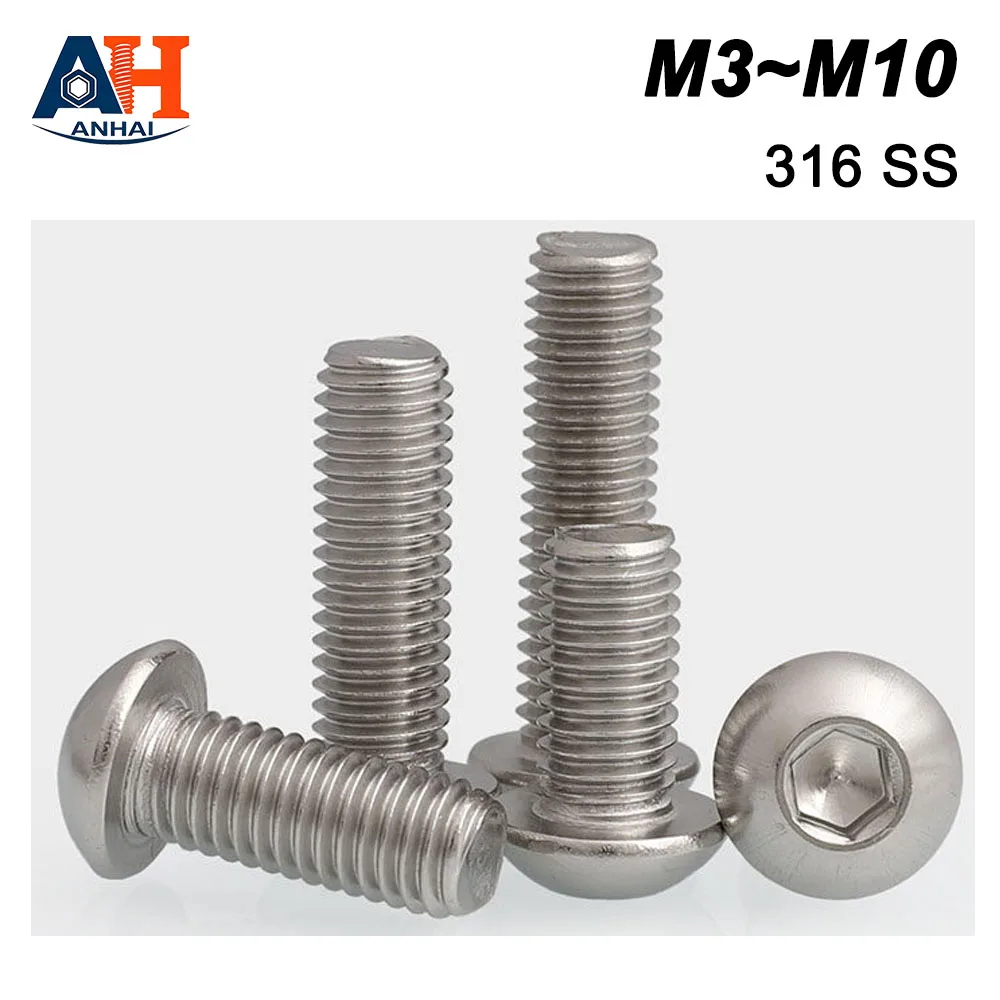 316 SS High Quality Hex Socket Button Head Allen Screw Bolts Round Flat Head