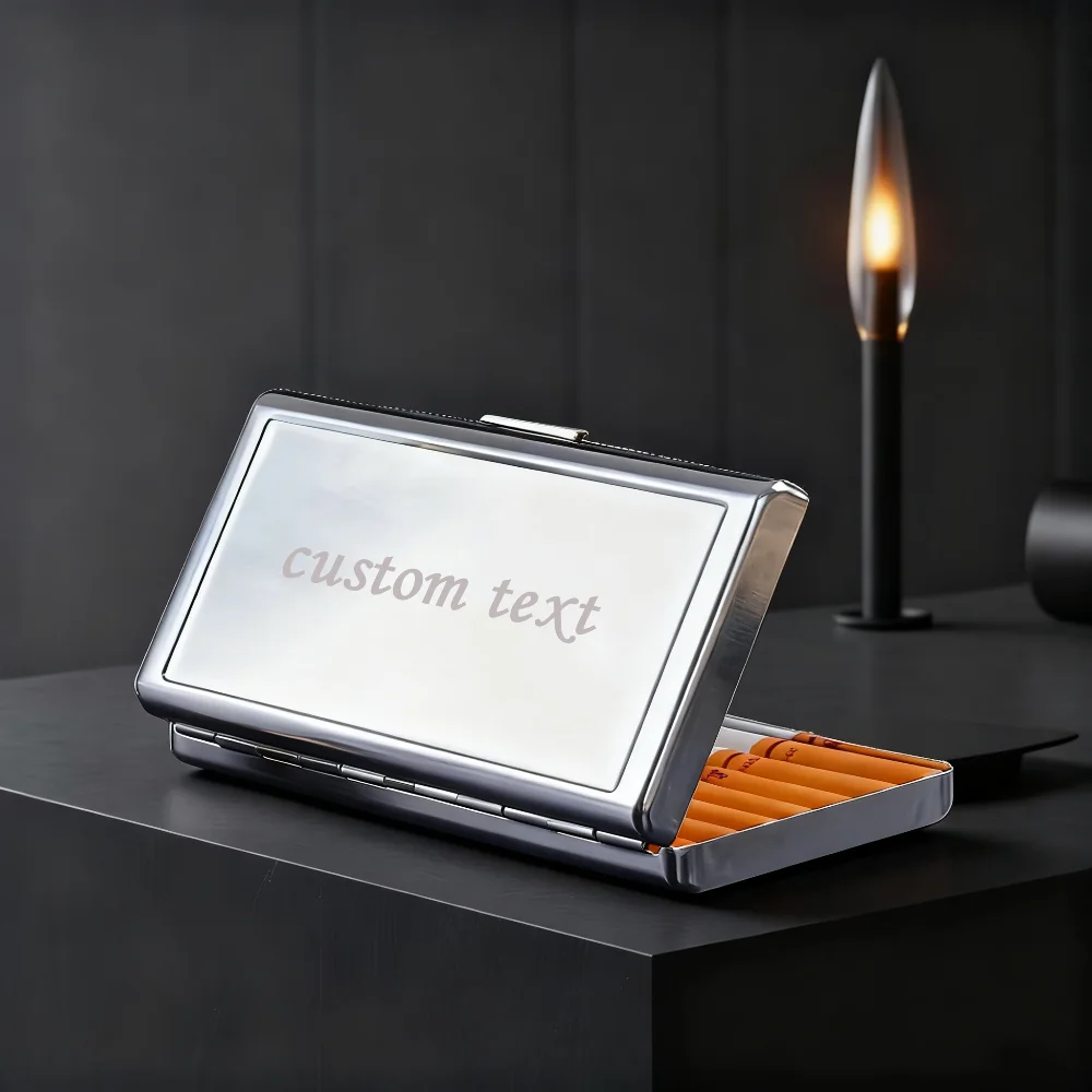 

Customized Stainless Steel Rectangular Cigarette Cases With Free Pure Text Engraving Large Capacity Reliable Use Portable Design