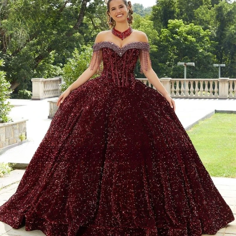 

New Arrival Sequin Velvet Quinceañera Dress with Beaded Sparkle Sweetheart Birthday Party Gown Sweet 15 16 Princess Pageant Girl