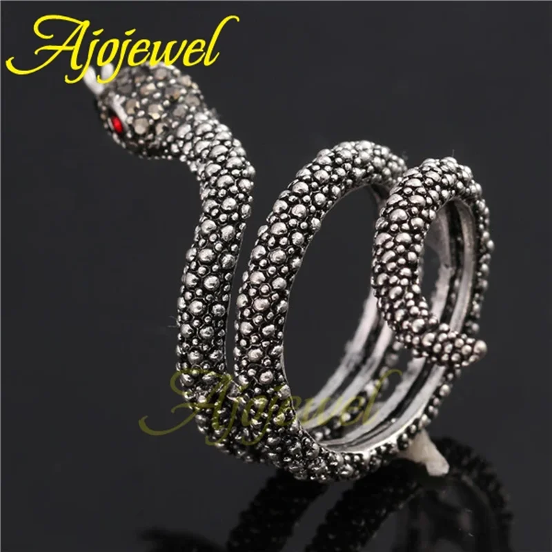 Size 7-9 Cool Ring Snake Jewelry With Red Eye Vintage Animal Jewelry For Men and Women Fashion Gift Anillo De Serpiente