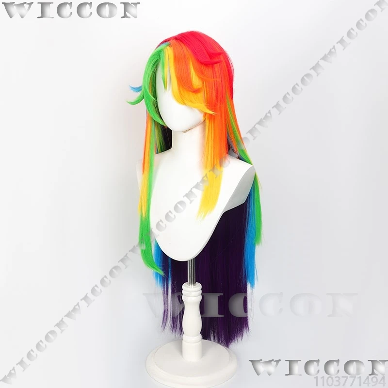 Rainbow Dash Anime Pony RD Cosplay Prop 90cm Wig Colorful Hair Eyelash Women Girl Cute Cool Outfit Holloween Party Customized