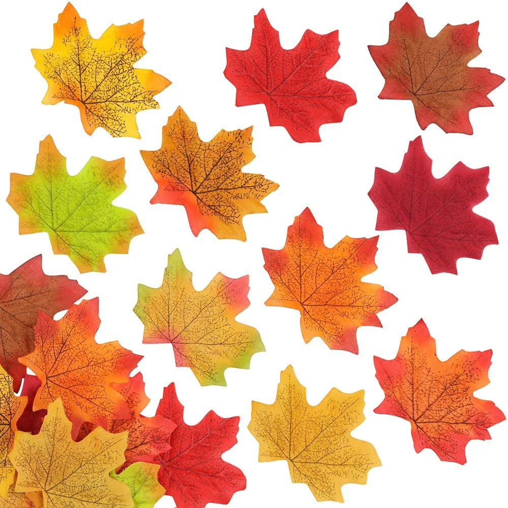 50pcs Artificial Silk Maple Leaves Fake Halloween Autumn Leaves Handmade Scrapbooking Autumn Fall Wedding Decor Thanksgiving