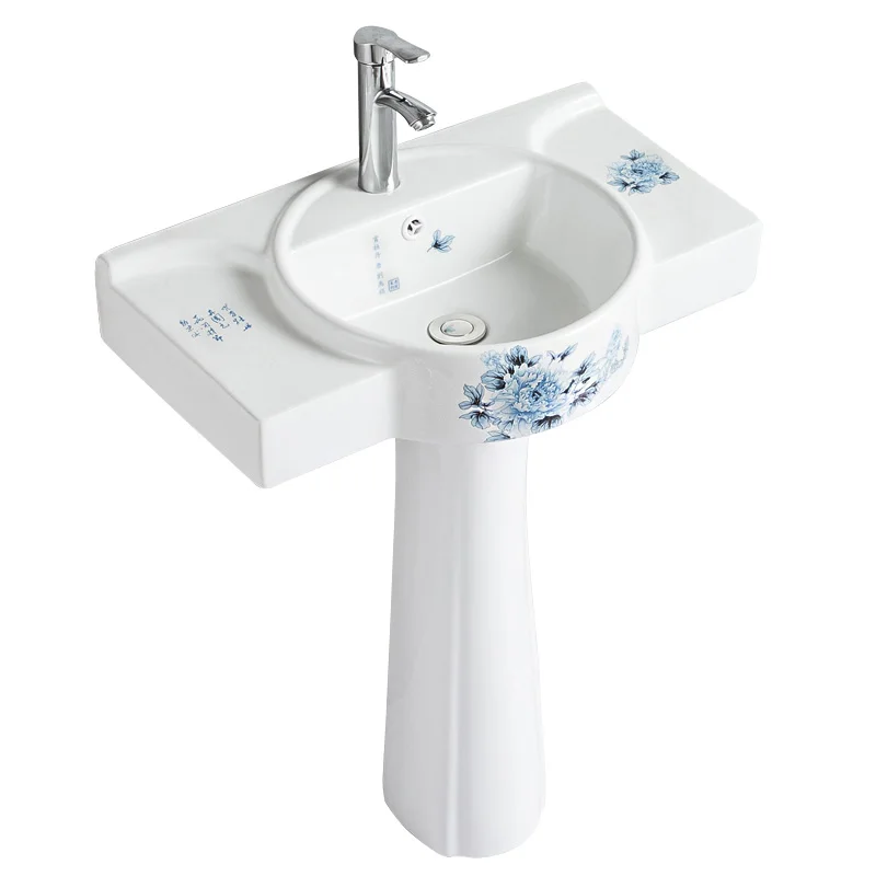 Pedestal Basin Ceramic Washbasin Simple Household Wash Basin Small Apartment Bathroom Integrated Floor Wash Inter-Platform Basin