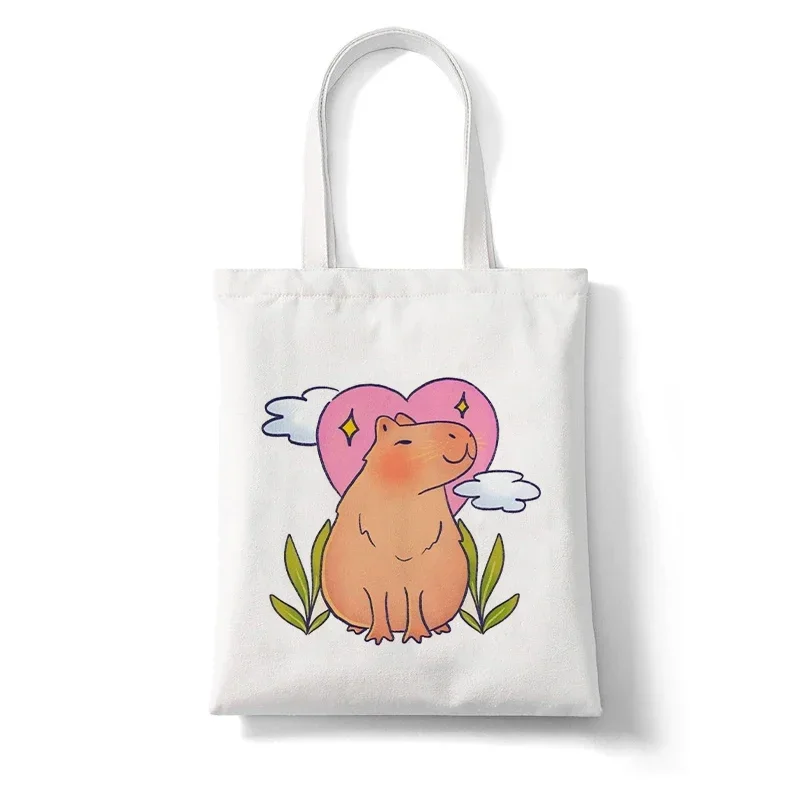 

Women Shoulder Bags Cute Capybara Print Reusable Shopping Bag Canvas Tote Bags Printing Eco Bag Cartoon Large Shopper Beach Bag