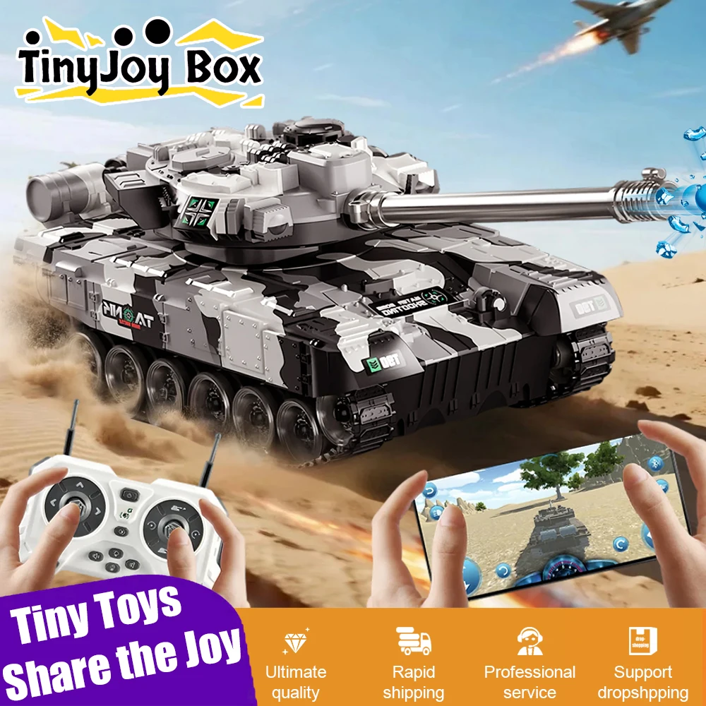 13Ch 2.4G RC戦車車両、スマホアプリで遠隔操作可能、子供用電動発射トラックカー、シミュレーションT90モデル戦車おもちゃ