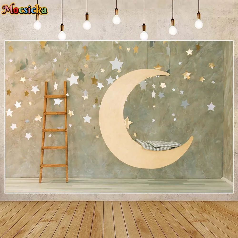 

Mocsicka Newborn Photography Background Green Marble Wall Moon Star Baby 1st Birthday Photo Backdrop Photo Studio Shooting Props