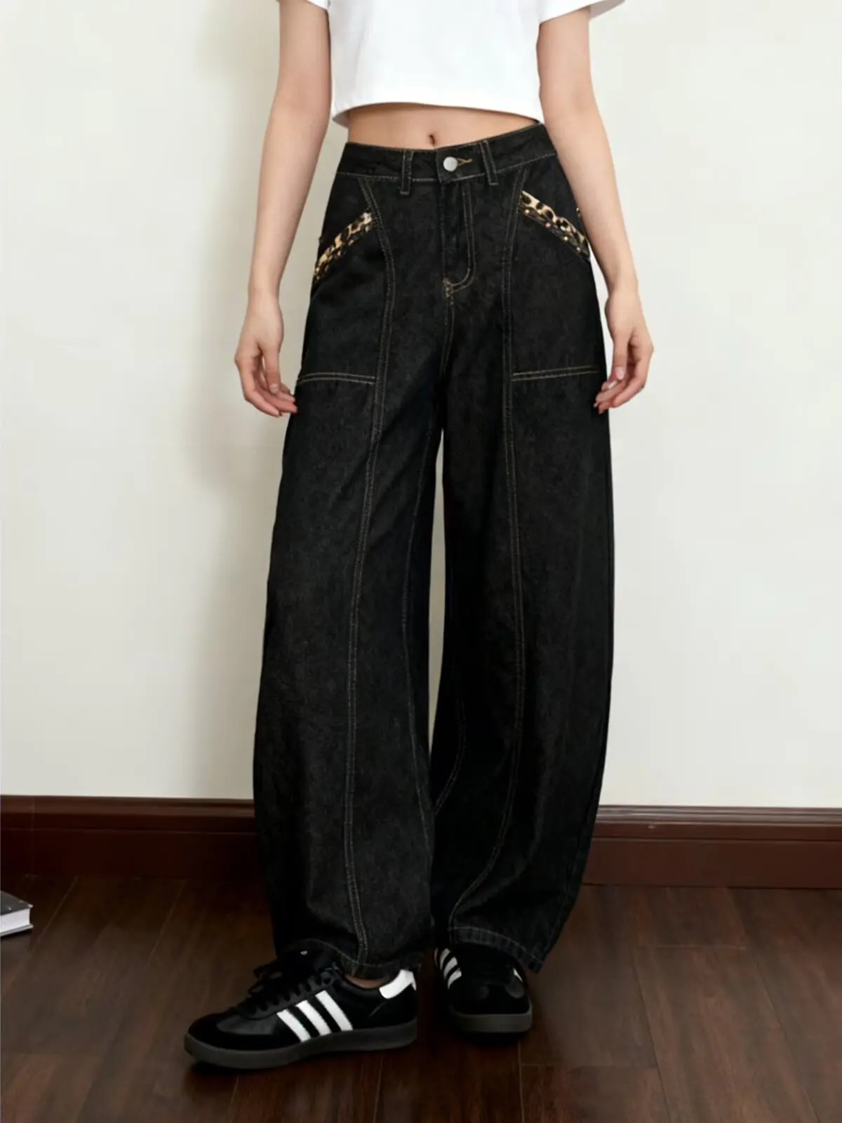 High Waist American Style Cross Blade Jazz Dance Jeans Women's Spring Vintage High Street Denim Pants Asymmetrical 3D Effect ...