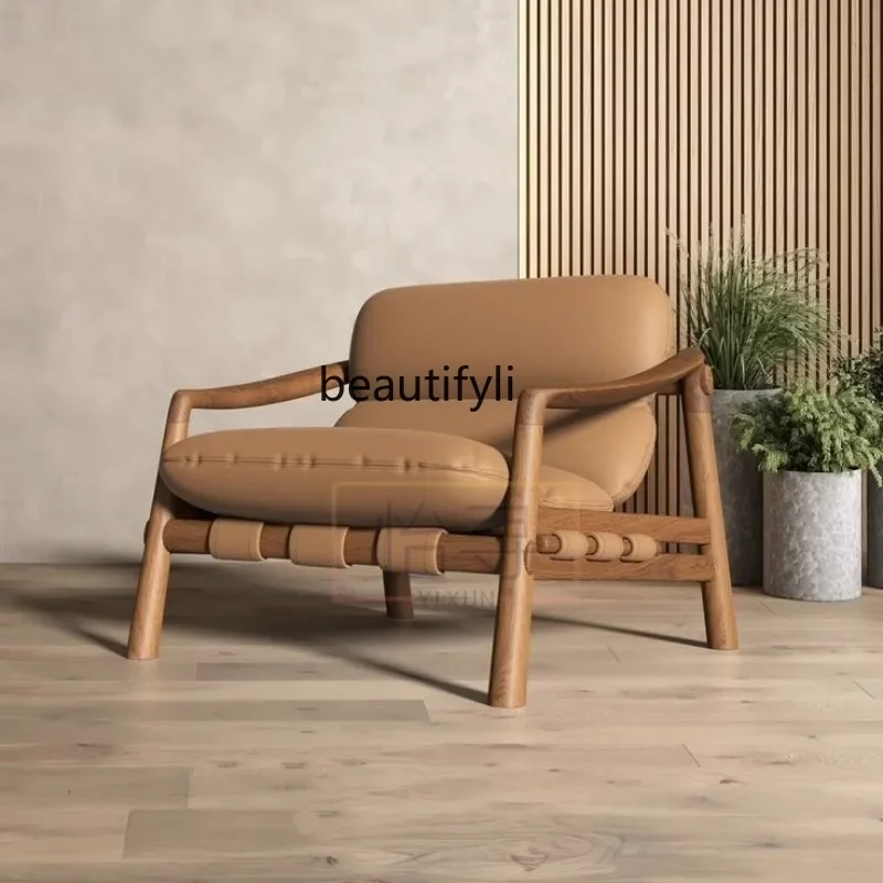 Nordic solid wood single sofa chair creative retro designer B & B hotel model room living room medieval leisure chair