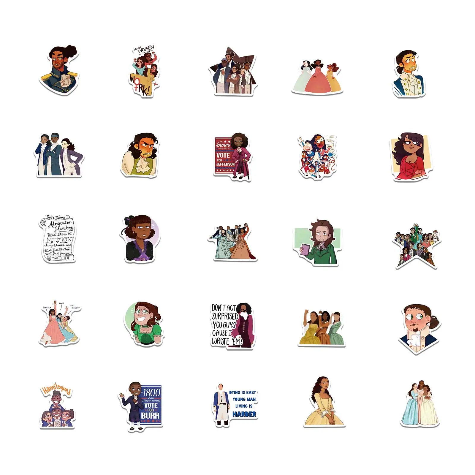 50PCS Hamilton Musical play Stickers Lable For Car Motorcycles Children's toys Decal Luggage Skateboards Computer