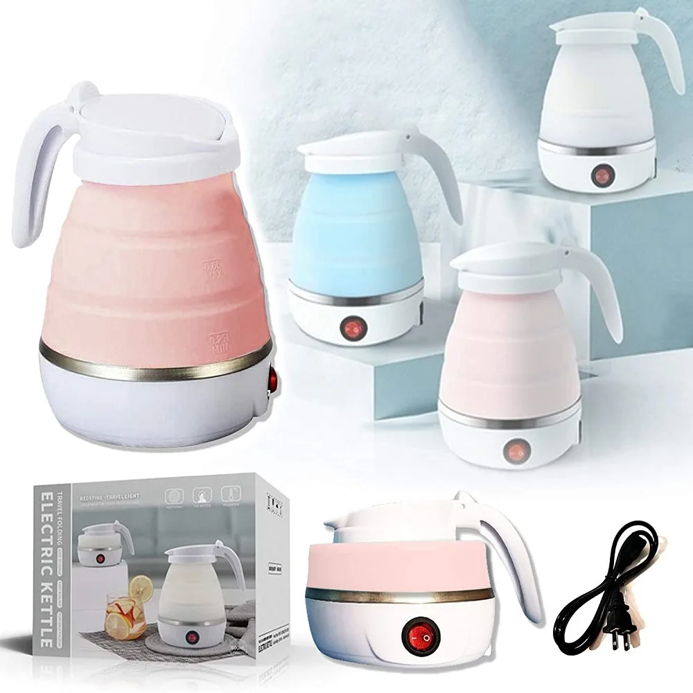 Foldable Electric Travel Kettle 600ML 6Mins Fast Boiling Portable Electric Kettle Food-grade Silicone Kettle For Coffee Tea