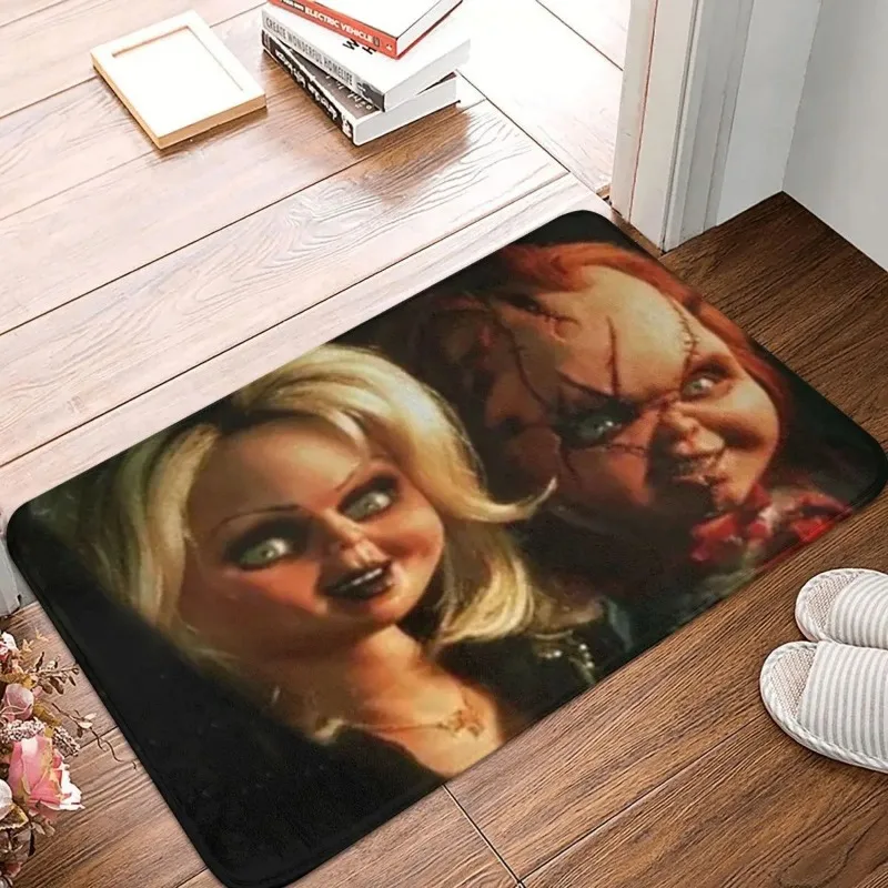 Black Heavy Metal Bathroom Mat Childs Play Chucky and Tiffany Horror Movie Halloween Rug Home Doormat Living Room Carpet