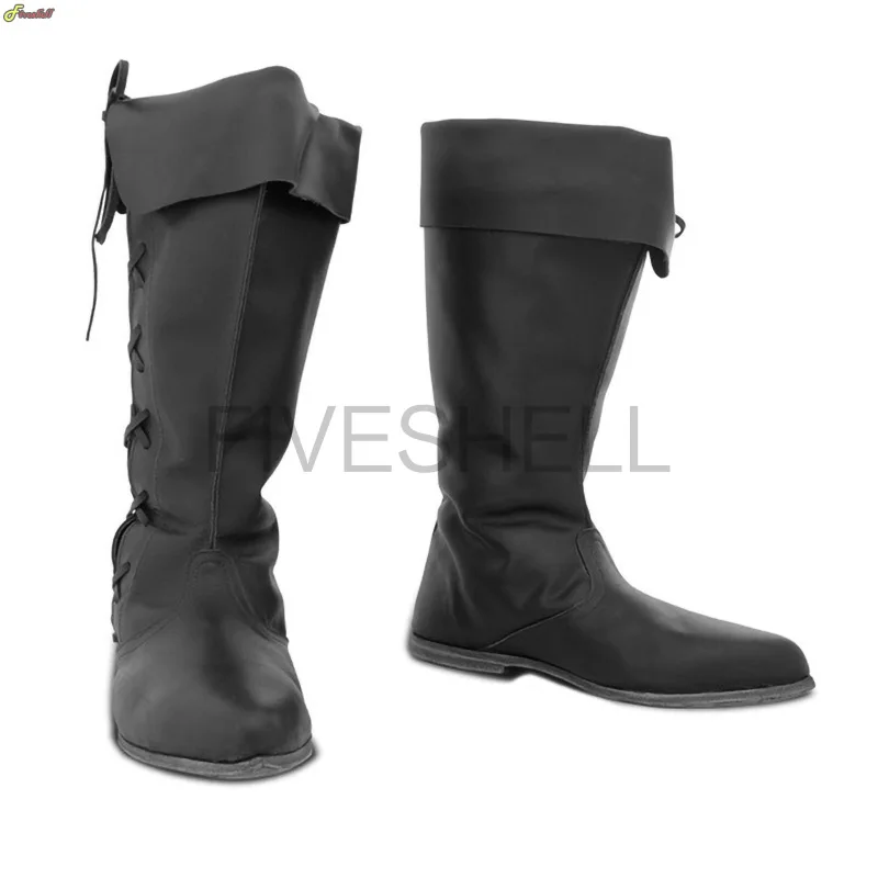 Maßge schneiderte mittelalter liche Leder Männer Stiefel Halloween Karneval Ritter Pirat Cosplay Prinz schwarz braun Stiefel Gothic Punk Schuhe