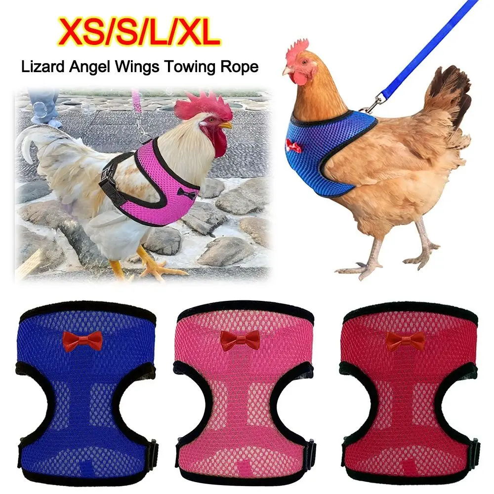 Portable Breathable Adjustable Duck Chicken Harness Matching Collars Bow Chicken Vest Comfortable Soft Hen Belt Pet