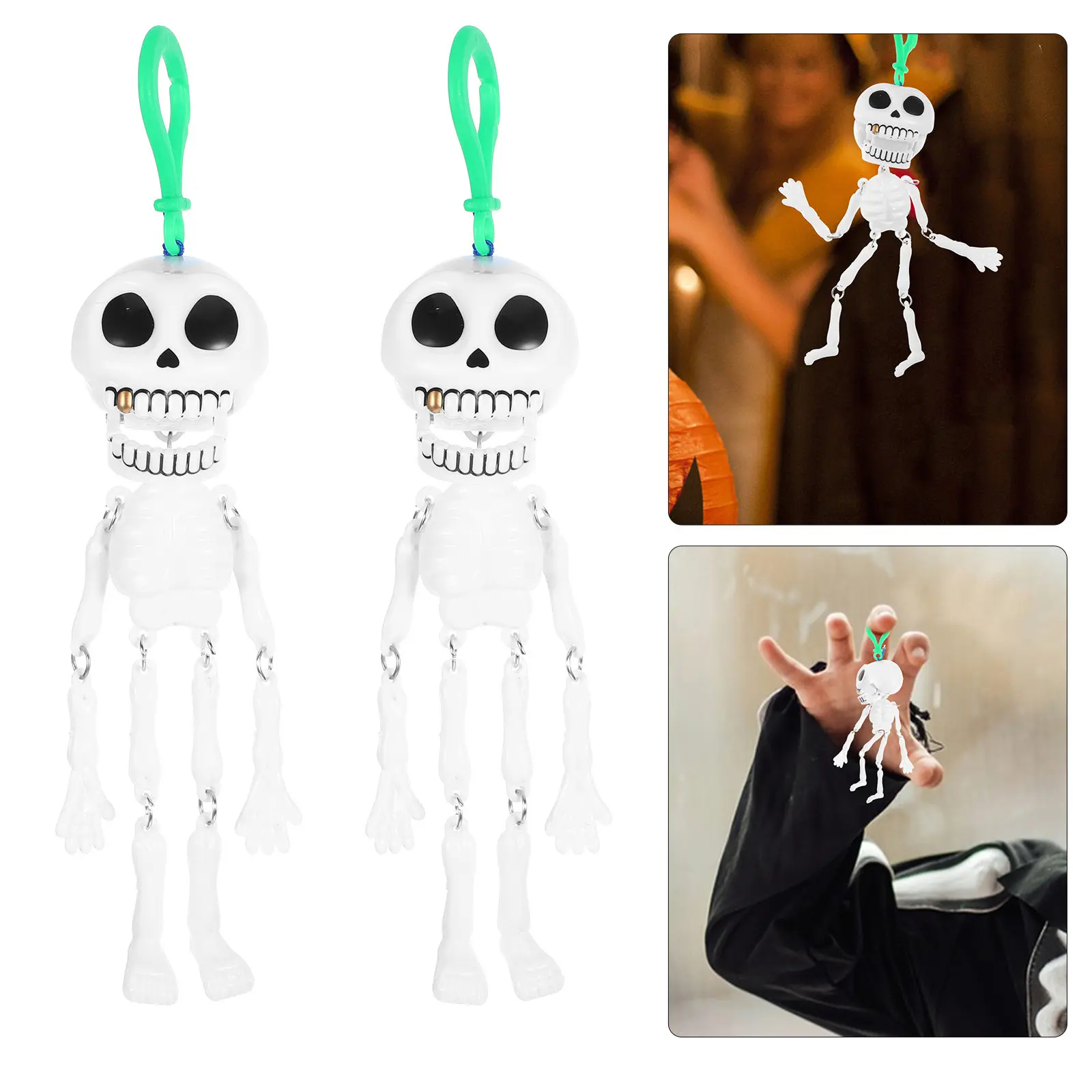 

2Pcs Halloween Pull String Mini Flexible Joint Spoof Props Spooky Skull Decoration Prank Party Cosplay Stage Supply