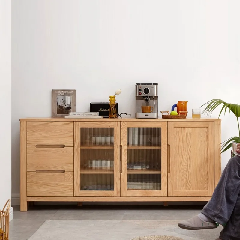 Nordic oak furniture, household cabinet, storage cupboard, simple modern tea cabinet, European living room