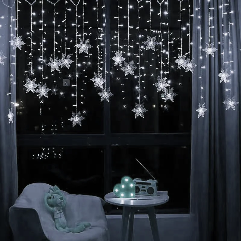 LED Curtain Snowflake String Lights Wave Fairy Lights New Year Indoor and Outdoor Decoration Holiday Party Christmas Decoration