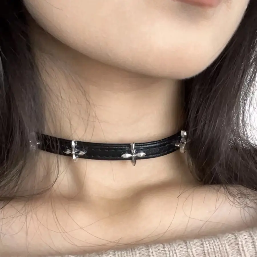 Black PU Leather Choker Necklace For Women Men Cool Punk Gothic Spike Biker Choker PU Leather Collar Studded Rock Necklace image 5