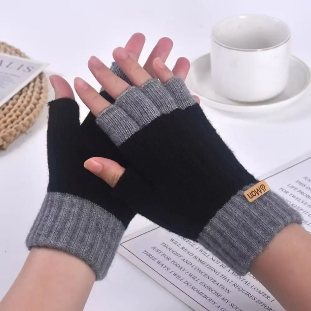 Trendy Thicken Knitted Gloves Thermal Women Men Half-finger Gloves Winter Warm Gloves