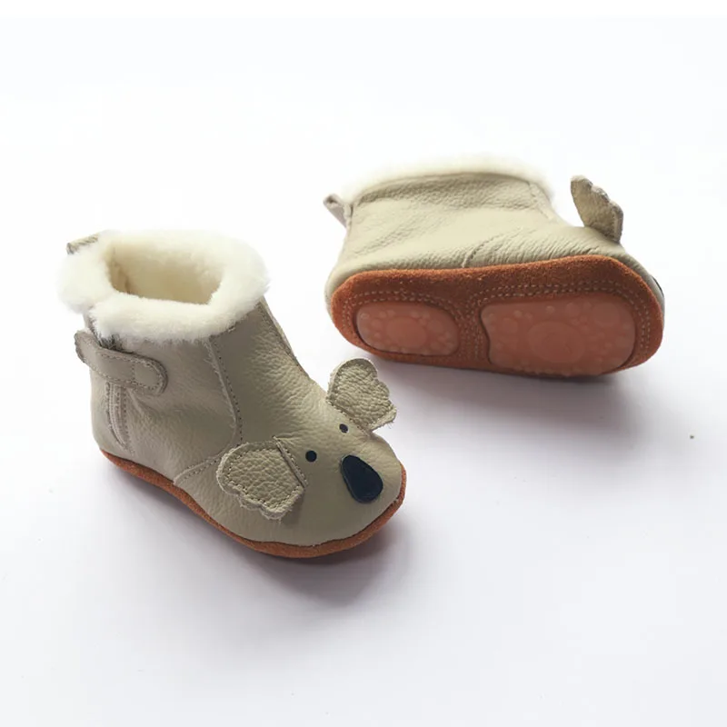 Winter Warme Wolle Baby Mädchen Stiefel Aus Echtem Leder Cartoon Koala Schafe Baby Jungen Schuhe Kuh Leder Erste Wanderer Schnee Stiefel