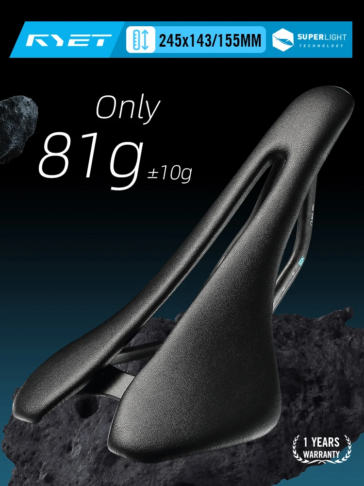 AliExpress RYET Full Carbon Ultralight 81g/87g Saddle, Leather Top 7x9mm Carbon Rails 143mm/155mm Bicycle Cushion for Road MTB Gravel Bike