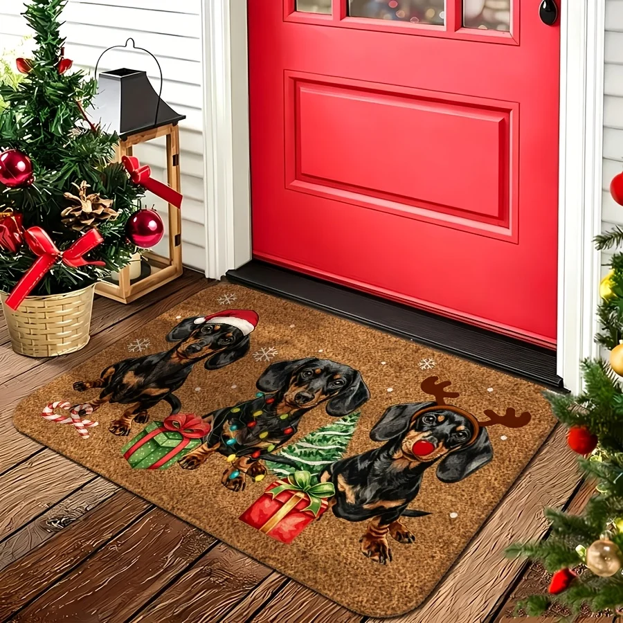 Merry Christmas Bow Wreath Print Floor Mat backyard garden patio sliding door villa front entry seasonal decor door mat gift