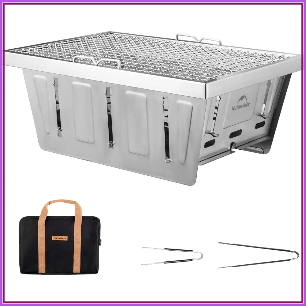 Folding Charcoal Grill for IGT Table, Portable BBQ Grill with Tongs & Carry Bag for Outdoor Camping Cooking Tailgating