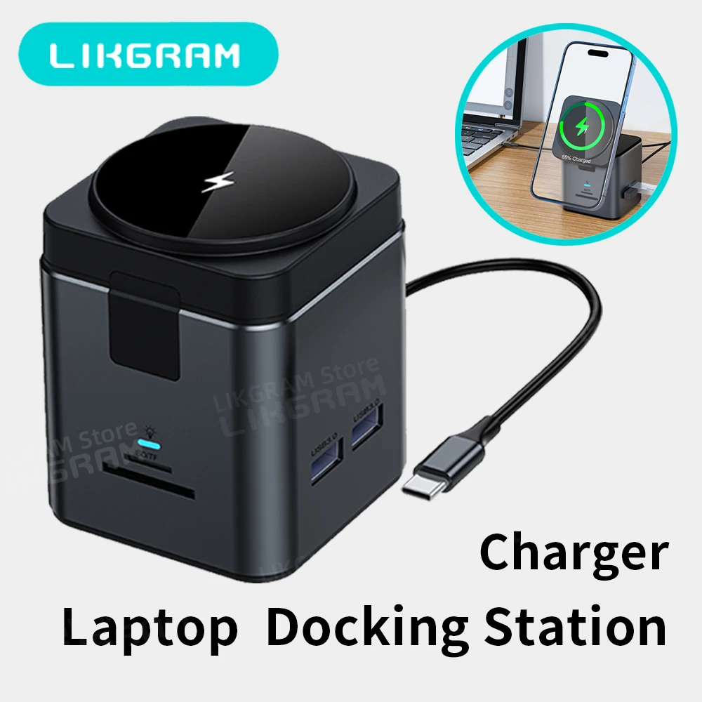 

LIKGRAM Laptop Docking Station with MagSafe Charger Stand 9 in 1 USB C Hub Multiport Adapter with 4K HDMI USB 3.0 SD/TF