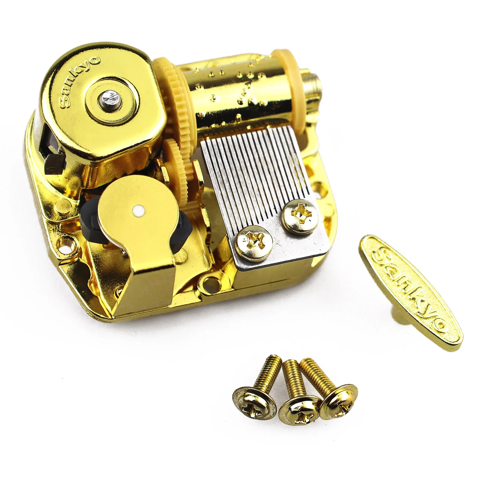 Sankyo 18 Note Music Box Movement Golden Plated Mechanism Wind-up Musical DIY Parts for Custom Music Box Repair Replacement