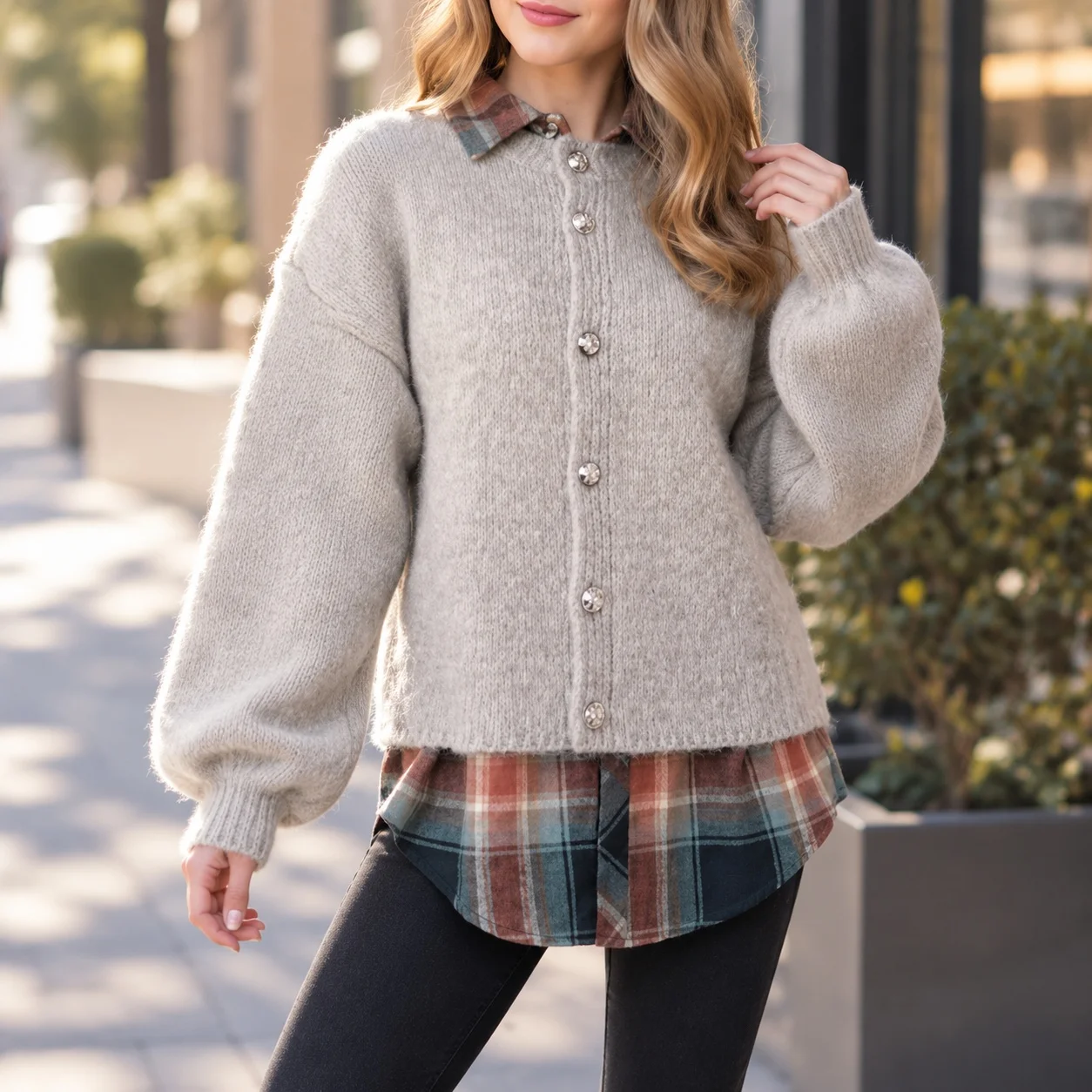 Thick Coat Button Front Loose Fit Commuter Chic with High Temperature Setting Long Sleeve Batwing Sleeve Cardigan for Women