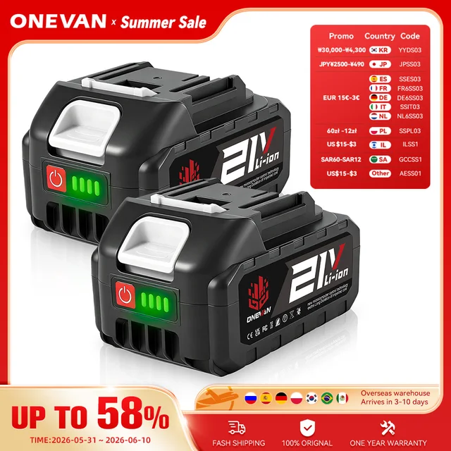 ONEVAN Akumulator litowo-jonowy 588VF 22900mah Li-lon do akumulatorów Makita 18V Klucz elektryczny Narzędzia elektryczne