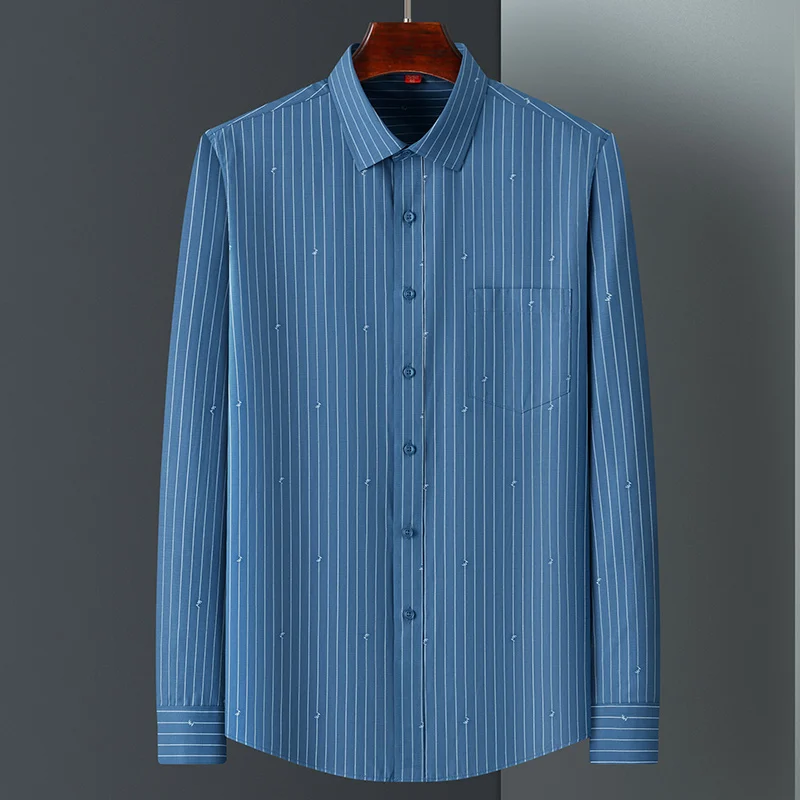 New Men's Striped Shirts Long Sleeve Autumn Casual Plaid Print Regular Fit Social Fashion Party Good Quality Social Male Clothes