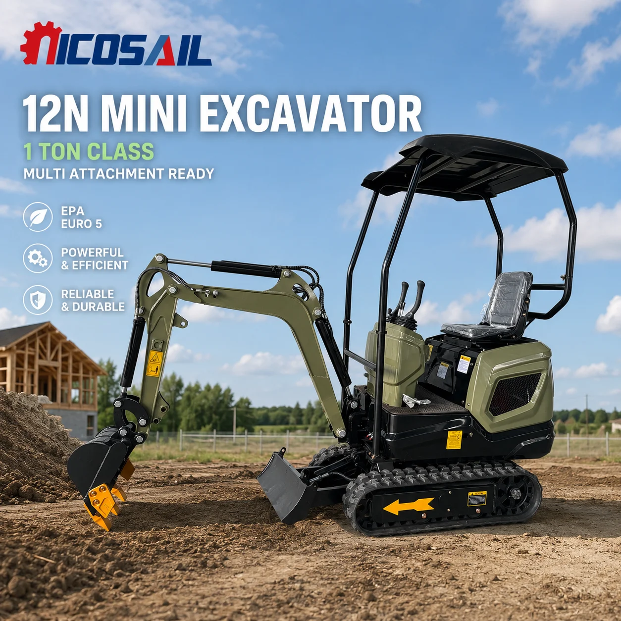 OEM Custom 12N 1 Ton Mini Excavator Multi Attachment EPA Euro 5 for Orchard, Drainage and Construction Work