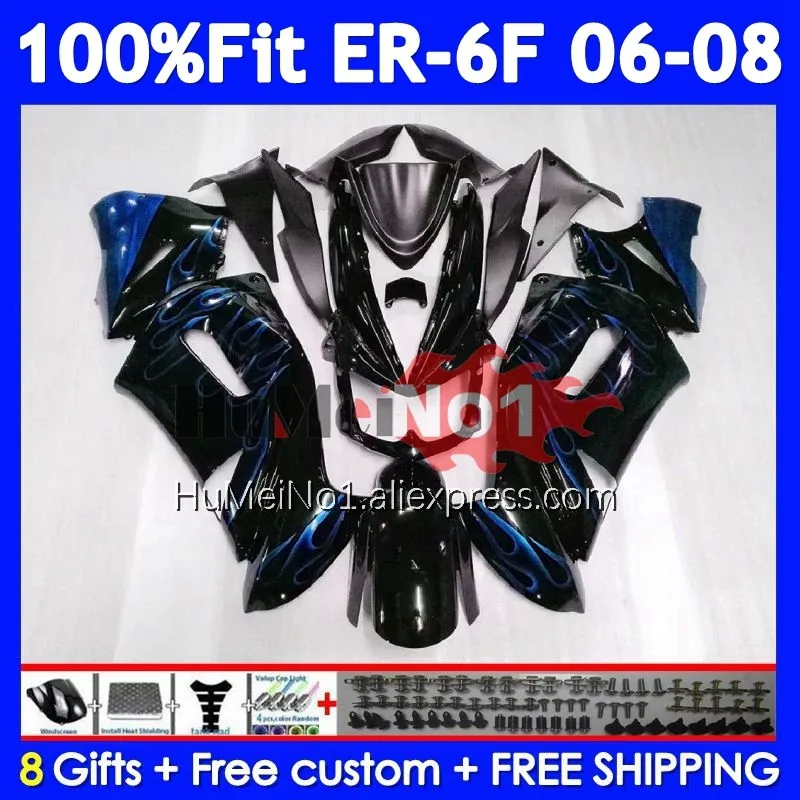 Blue flames Injection Body For KAWASAKI NINJA 650R ER6 F 650 R ER 6 F 245No.14 ER-6F ER 6F ER6F 06 07 08 2006 2007 2008 Fairing