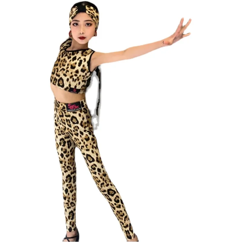 2023 Latin Dance Performance Costumes Leopard Tops Latin Pants Suit Practice Clothes Chacha Rumba Latin Dance Clothes DN15802