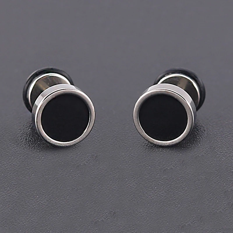 Men\'s Earings Titanium Steel Round Black Oil Drip Stud Earrings For Men Korean Fashion Stainless Steel Punk Jewelry Accessories