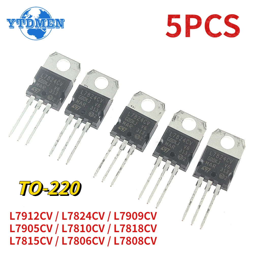 

5PCS L7806CV L7808CV L7810CV L7815CV L7818CV L7824CV L7905CV L7909CV L7912CV Voltage Regulator TO-220 Integrated Circuits IC Kit