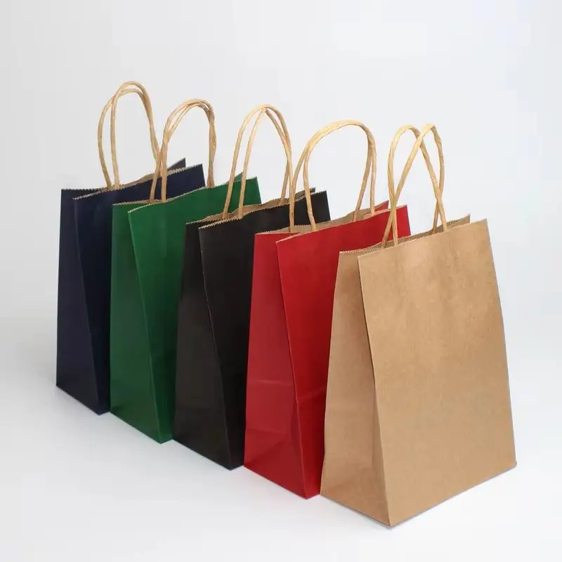 

20 Pcs Eco-Friendly Reusable Brown Kraft Paper Bags for Grocery Shopping Customizable Logo Brown Kraft Paper Shopping Bags