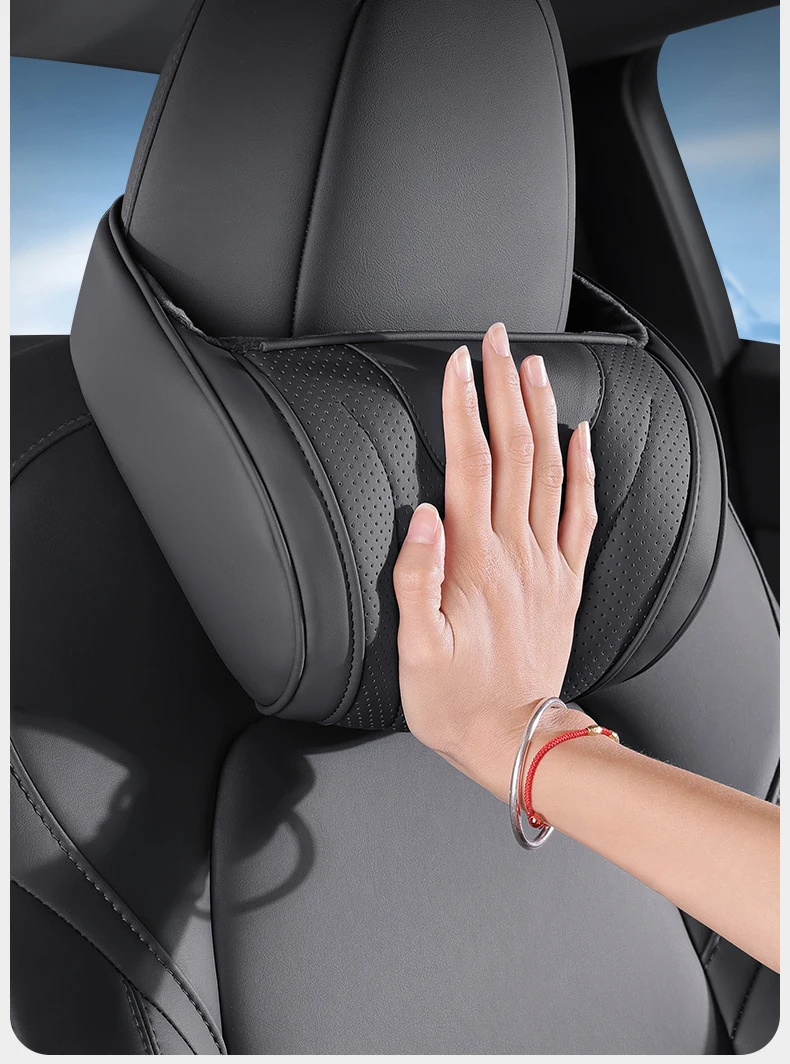 Auto-Nackenkissen Kopfstütze Atmungsaktives Leder Auto-Kopfkissen Universelles Weiches Memory-Schaum Sitz-Kopfstützenkissen für Sportsitze – Detail 3