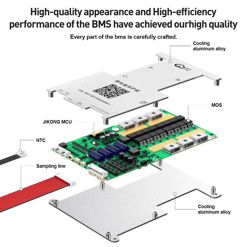 JIKONG Smart BMS B2A8S30P تيار الإخراج المستمر 300A التوازن النشط الحالي 2A Liion LiFepo4 LTO BMS 4S 5S 6S 7S 8S BT RS485