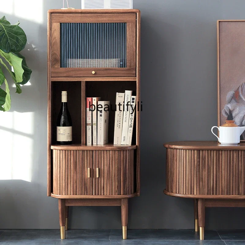 North America Black Walnut Shutter Bookcase Simple Floor Changhong Display Cabinet Made of Glass Locker