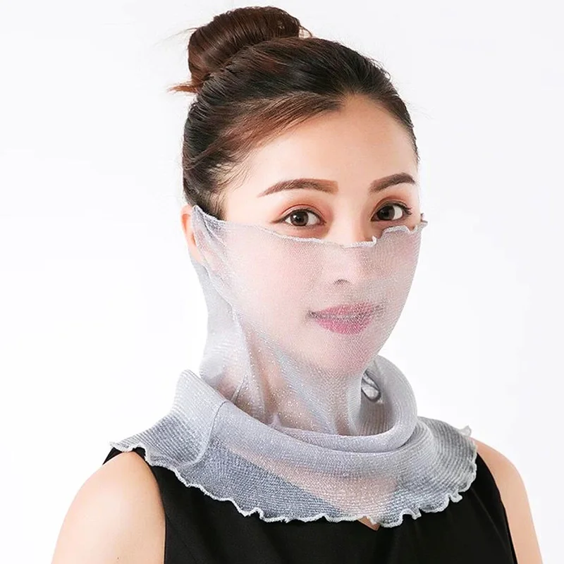 Summer Women's Face Cover Masks Scarf Wild Hanging Ear Cervical Elastic Sun Protection Hanging Ear Veil Mesh Headband