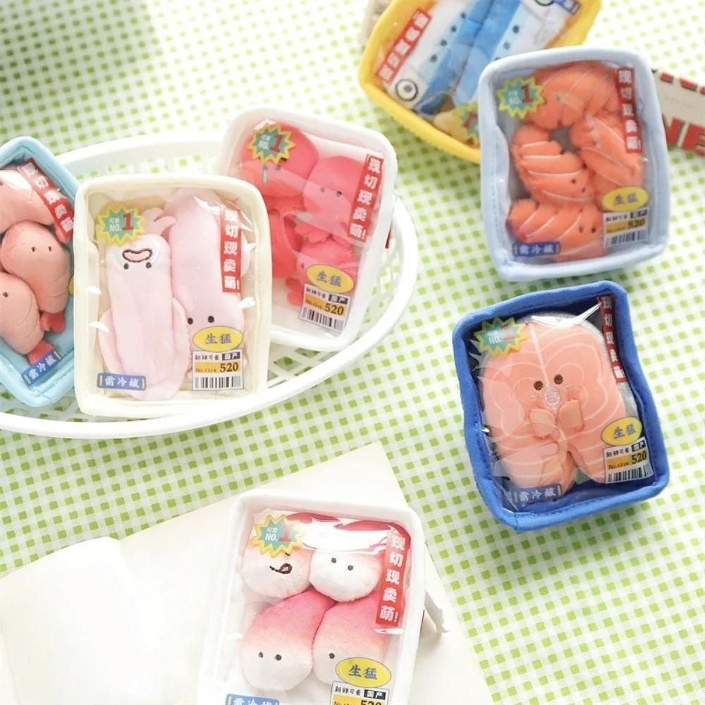 Salmon Seafood Platter Pendant Fish Fillets Octopus Seafood Sardine Plush Keychain Squid Arctic Scallop Mini Hanging Doll Bag