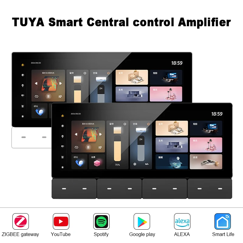 

New type 6.2 Inch Tuya Smart Control Panel Zigbee Gateway 8 button Multi-function Relay Bluetooths player Audio Wall amplifiers