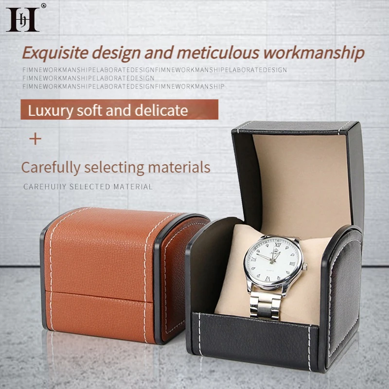 Single Watch Case, PU Leather Watch Travel Case with Removable Cushion, Jewelry Storage Case Organizer Portable Square Watch Box