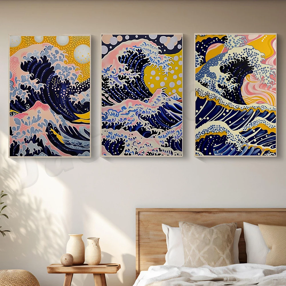 Art japonais des vagues de l'océan, impression de l'océan, vagues de l'océan tranquilles japonaises, décor à la maison zen, photo vintage, affiche de salon