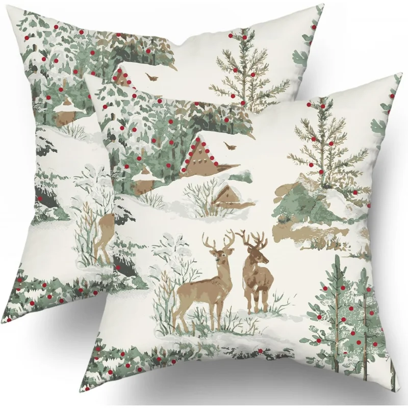 

Christmas Winter Rural Deer Forest Cottage Outdoor Pillowcase Cushion Sofa Bed Decoration